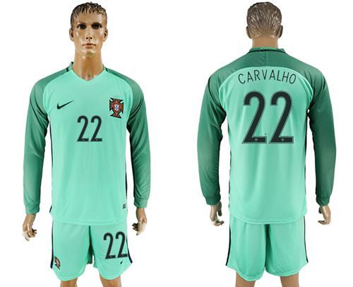 Portugal #22 Carvalho Away Long Sleeves Soccer Country Jersey